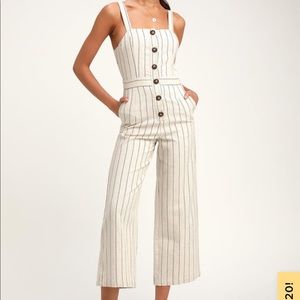 NWT Conley Beige Striped Buttonup Culotte Jumpsuit